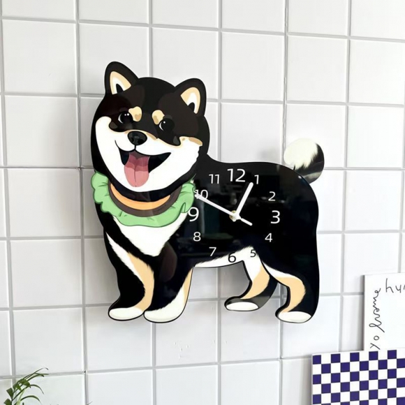 홈테리어 시바견 강아지 무소음 벽시계
