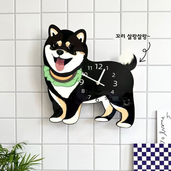 홈테리어 시바견 강아지 무소음 벽시계