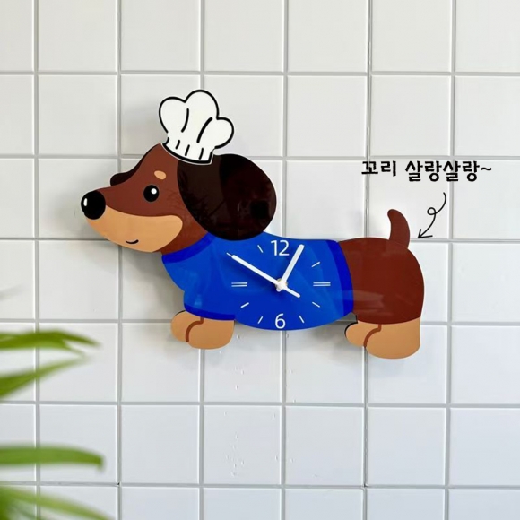 홈테리어 닥스훈트 강아지 무소음 벽시계