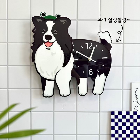 홈테리어 보더 콜리 강아지 무소음 벽시계