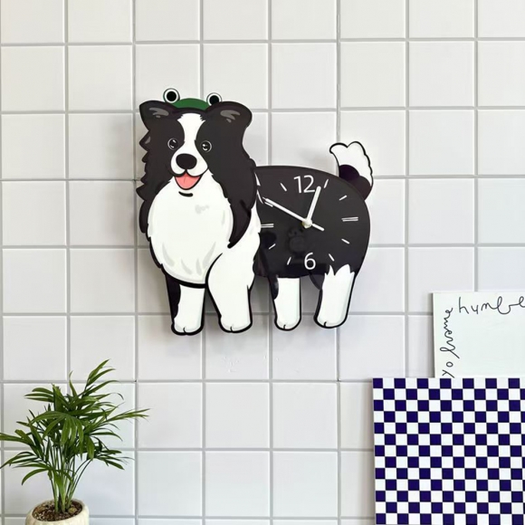 홈테리어 보더 콜리 강아지 무소음 벽시계