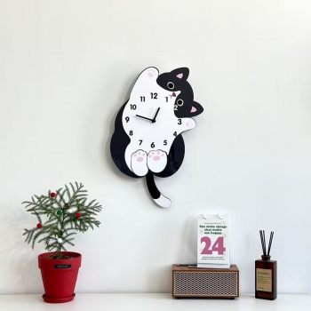 홈테리어 흑백 고양이 무소음 벽시계