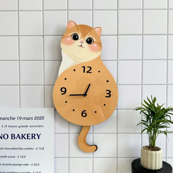 홈테리어 금빛 고양이 무소음 벽시계(색상)