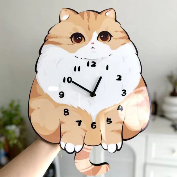 홈테리어 오렌지 고양이 무소음 벽시계