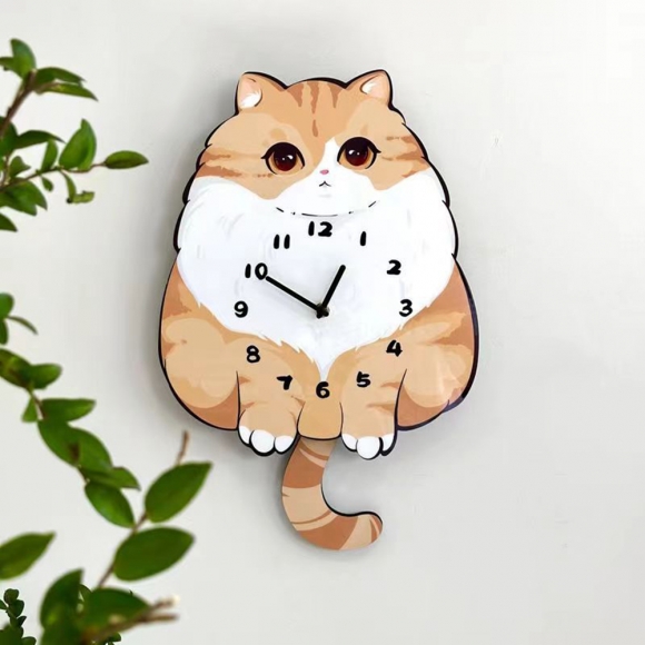홈테리어 오렌지 고양이 무소음 벽시계