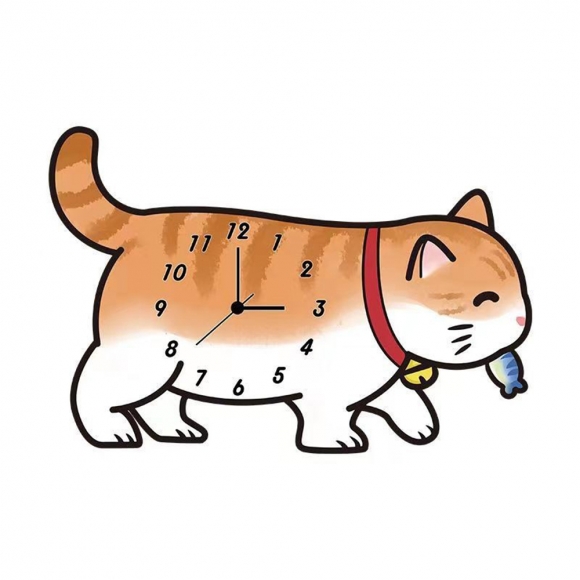 홈테리어 걷는 오렌지 고양이 무소음 벽시계