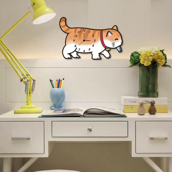 홈테리어 걷는 오렌지 고양이 무소음 벽시계