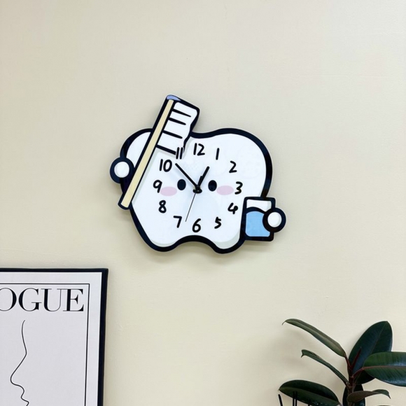 홈테리어 치아 만화 무소음 벽시계 