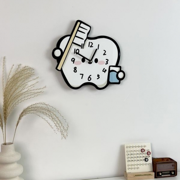 홈테리어 치아 만화 무소음 벽시계 