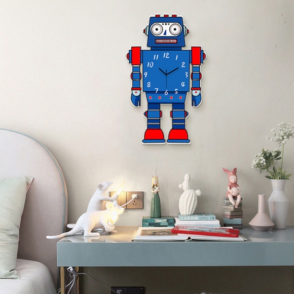 홈테리어 로봇 만화 무소음 벽시계 