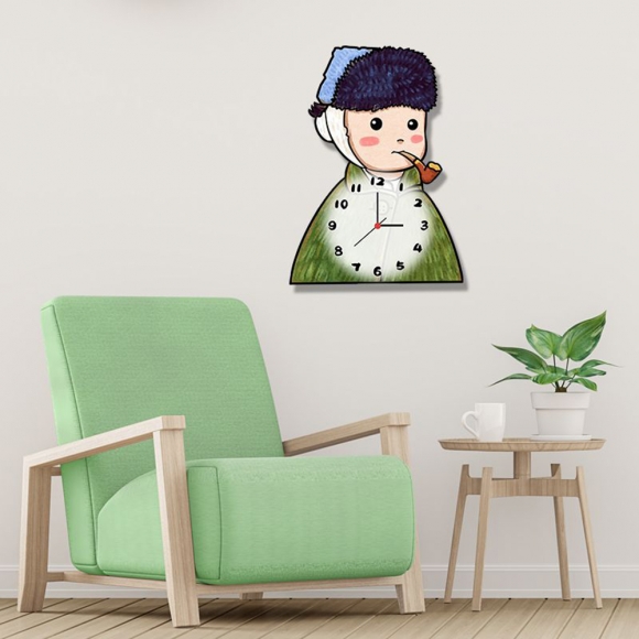 홈테리어 파이프 소년 무소음 벽시계 