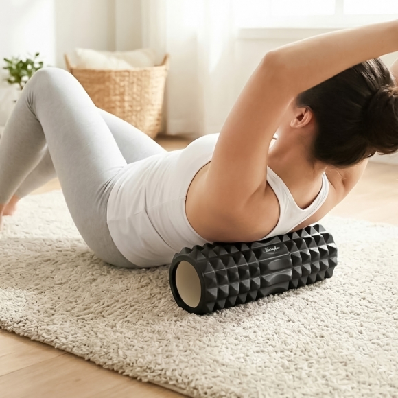 [리빙휴] 바디라인 지압 마사지 폼롤러 (33cm) (블랙)