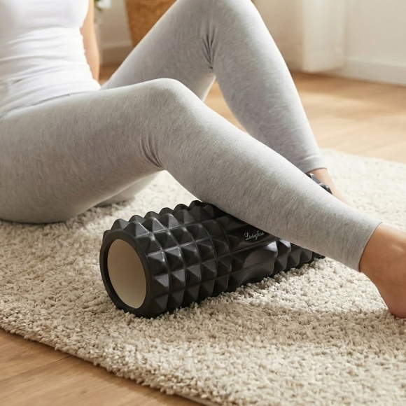 [리빙휴] 바디라인 지압 마사지 폼롤러 (33cm) (블랙)