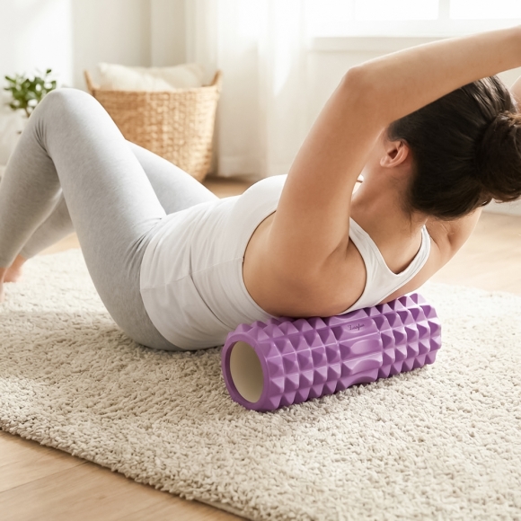 [리빙휴] 바디라인 지압 마사지 폼롤러 (33cm) (퍼플)