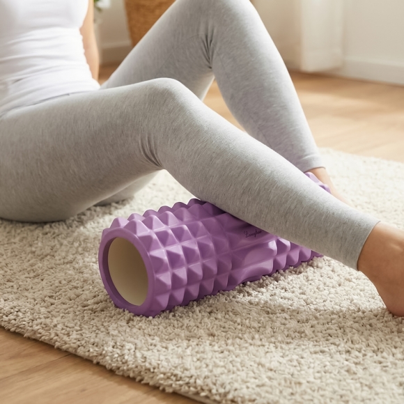 [리빙휴] 바디라인 지압 마사지 폼롤러 (33cm) (퍼플)