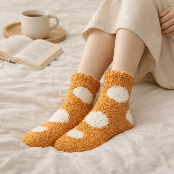 땡땡이 보온 수면양말(오렌지)