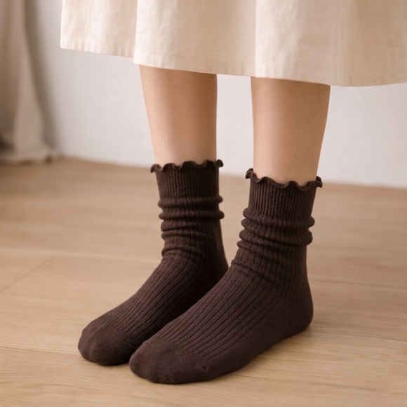러블리 골지 프릴 양말(브라운)