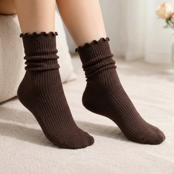 러블리 골지 프릴 양말(브라운)
