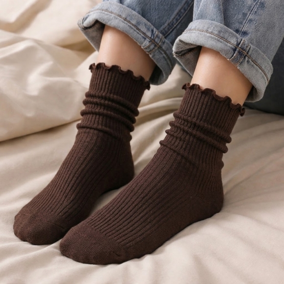러블리 골지 프릴 양말(브라운)