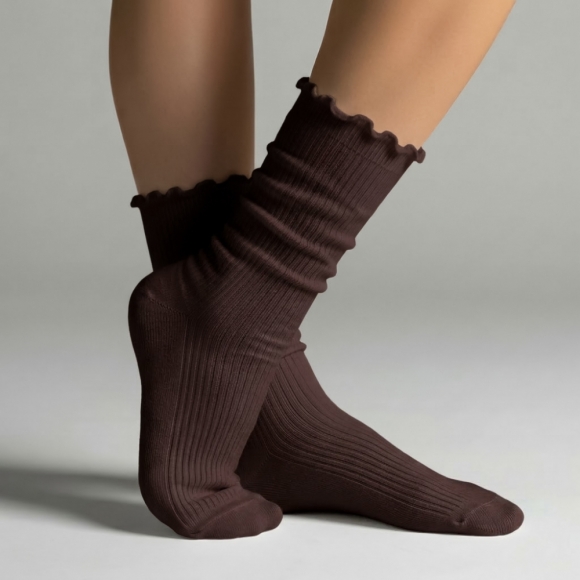 러블리 골지 프릴 양말(브라운)