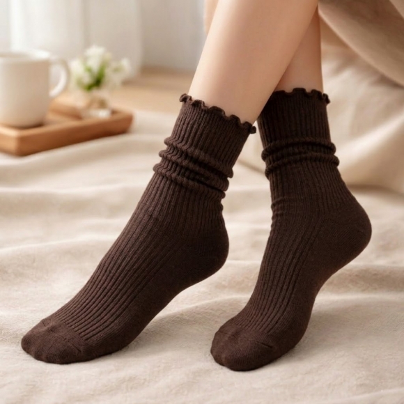 러블리 골지 프릴 양말(브라운)
