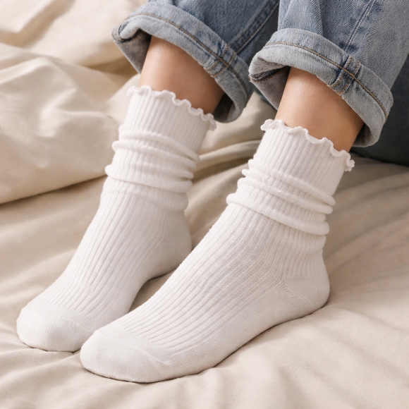 러블리 골지 프릴 양말(화이트)