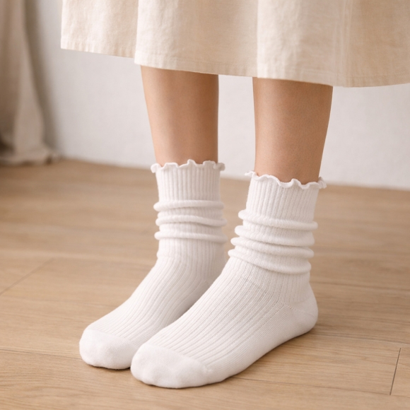 러블리 골지 프릴 양말(화이트)
