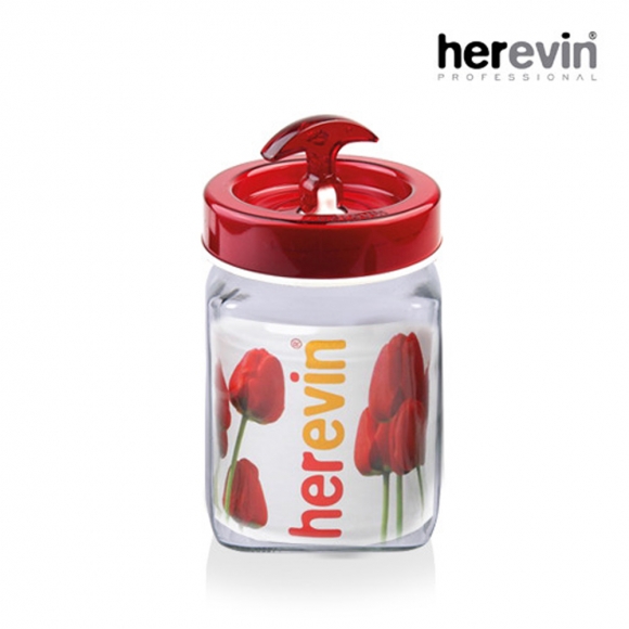 [튀르키예 헤르빈] 베가 핸들 정사각 유리 밀폐용기 2L (레드)