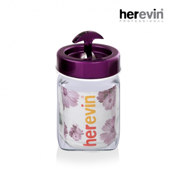 [튀르키예 헤르빈] 베가 핸들 정사각 유리 밀폐용기 2L (퍼플)