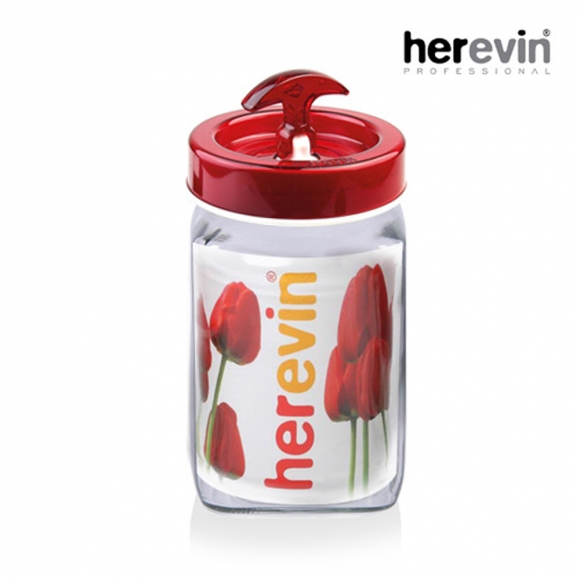 [튀르키예 헤르빈] 베가 핸들 정사각 유리 밀폐용기 3L (레드)