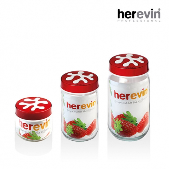 [튀르키예 헤르빈] 퍼즐 원형 유리 밀폐용기 3종 세트 (400 700 1000ml) (레드)