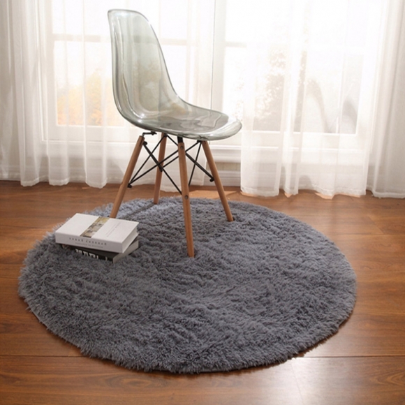 소프트 장모 원형 러그 (100cm) (그레이)