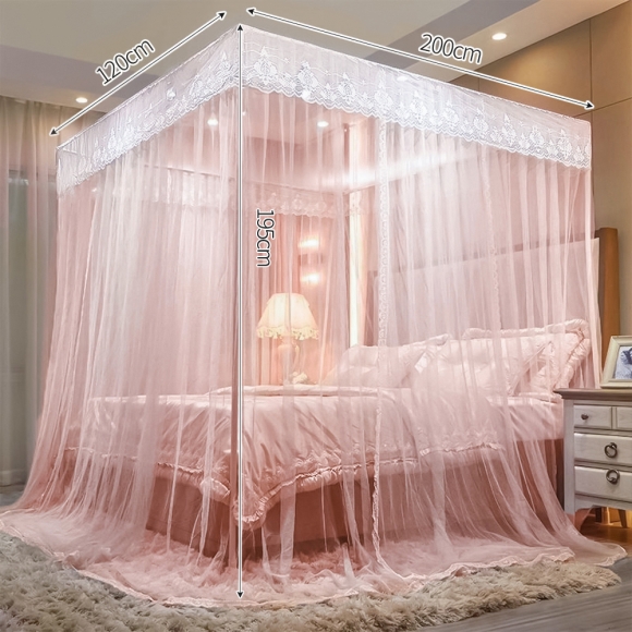 [리빙피스] 레이스 커튼형 침대 모기장 (120x200cm) (핑크)