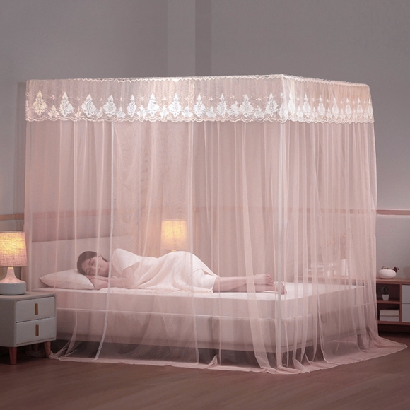 [리빙피스] 레이스 커튼형 침대 모기장 (120x200cm) (핑크)
