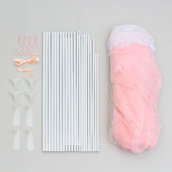 [리빙피스] 레이스 커튼형 침대 모기장 (120x200cm) (핑크)