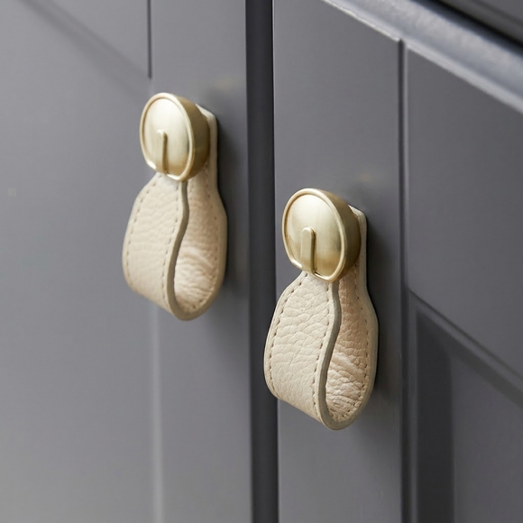 레더룸 가죽 가구 손잡이 3세트(1구) (커브 베이지)