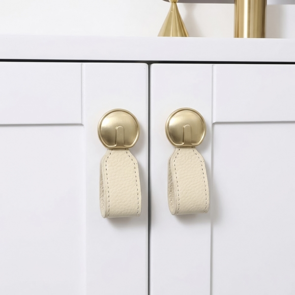 레더룸 가죽 가구 손잡이 3세트(1구) (커브 베이지)