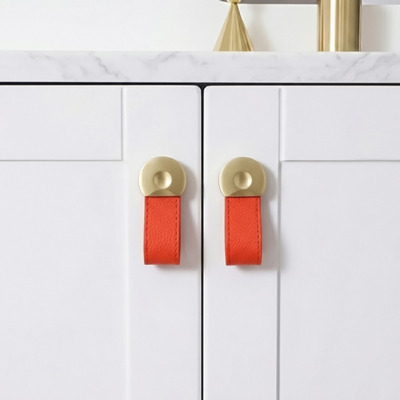 레더룸 가죽 가구 손잡이 3세트(1구) (링 오렌지)