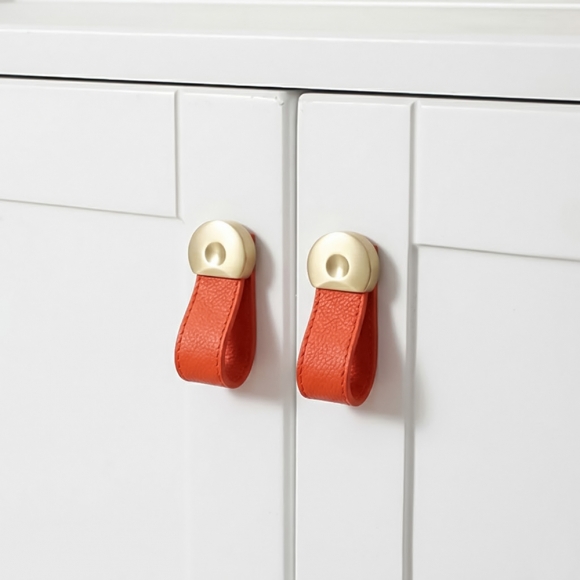 레더룸 가죽 가구 손잡이 3세트(1구) (링 오렌지)
