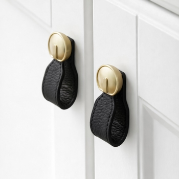 레더룸 가죽 가구 손잡이 3세트(1구) (커브 블랙)