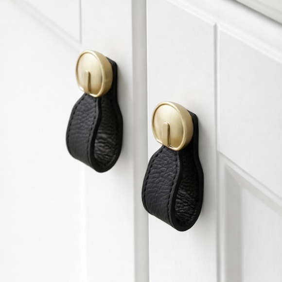 레더룸 가죽 가구 손잡이 3세트(1구) (커브 블랙)