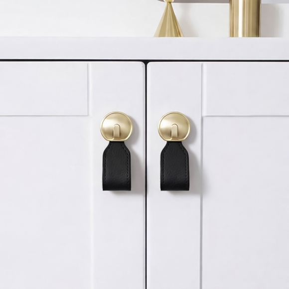 레더룸 가죽 가구 손잡이 3세트(1구) (커브 블랙)