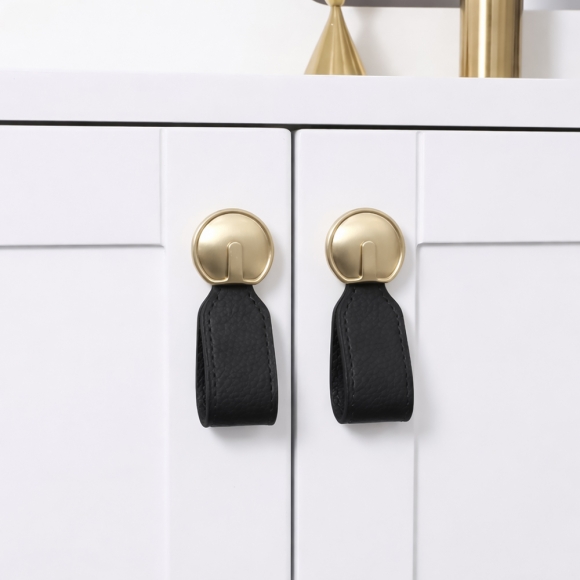 레더룸 가죽 가구 손잡이 3세트(1구) (커브 블랙)