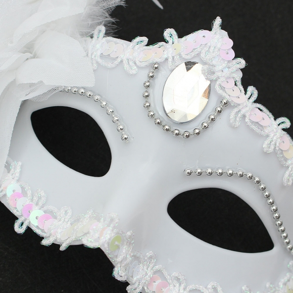 가면무도회 베네치안 깃털 가면(화이트)