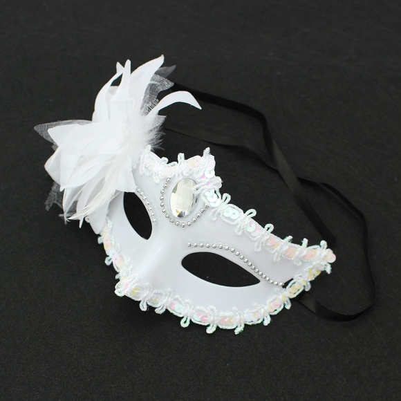 가면무도회 베네치안 깃털 가면(화이트)