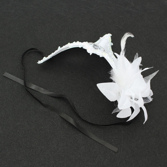 가면무도회 베네치안 깃털 가면(화이트)