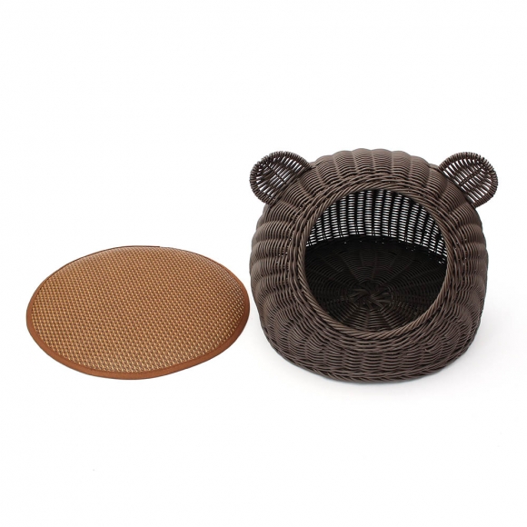 고양이 라탄패턴 숨숨집(중형묘) (커피)