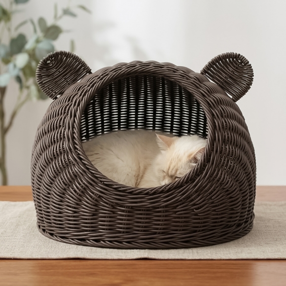 고양이 라탄패턴 숨숨집(중형묘) (커피)