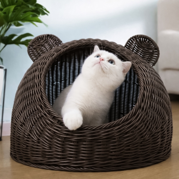 고양이 라탄패턴 숨숨집(중형묘) (커피)