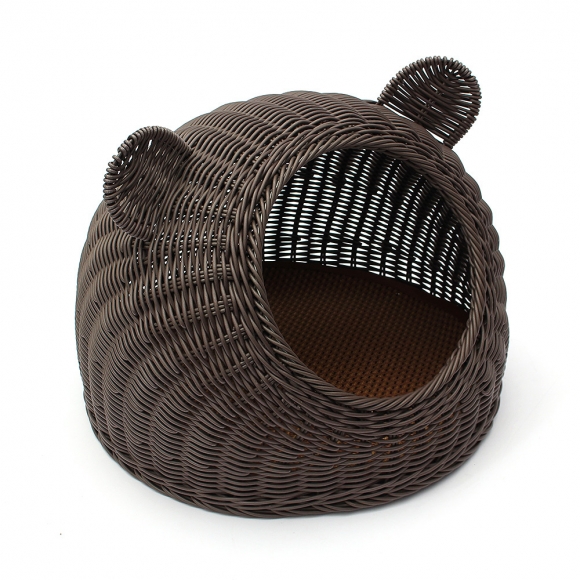 고양이 라탄패턴 숨숨집(중형묘) (커피)